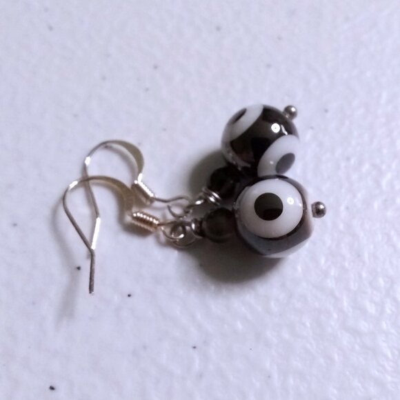 Dark Gray Evil Eye Beaded Dangle Earrings! Protective Charm Meets Modern Chic - Picture 4 of 8